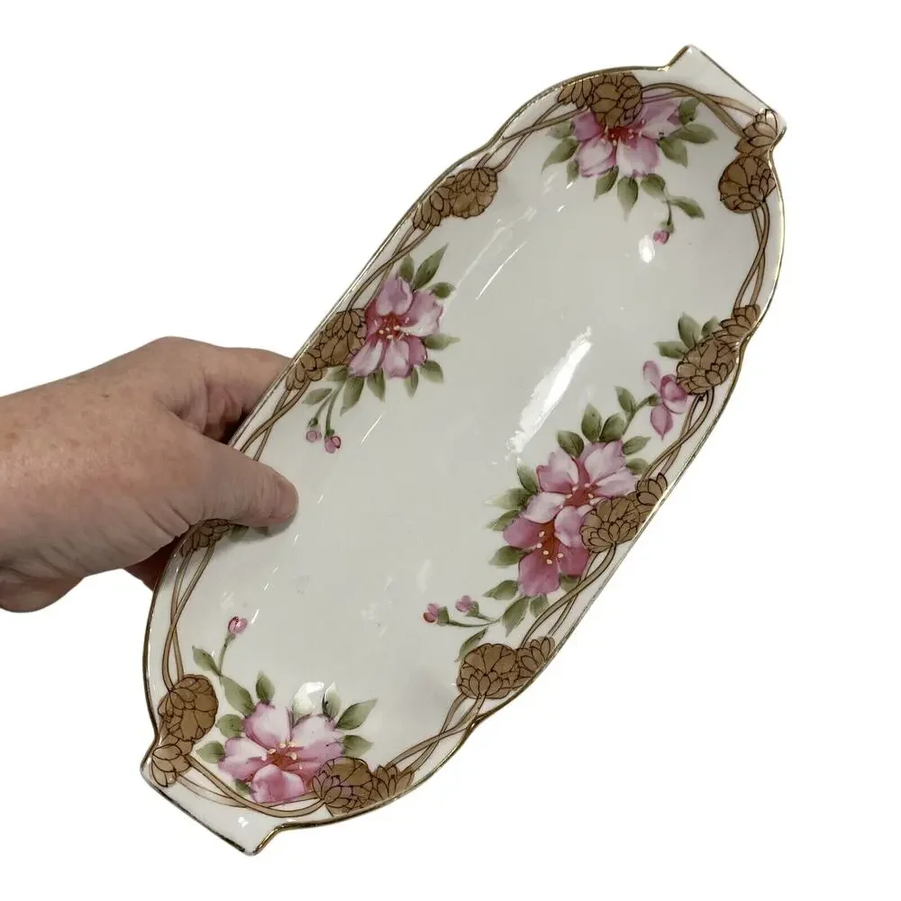 Vintage Nippon porcelain relish dish serving tray hand painted romantic art deco